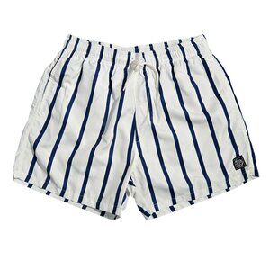 NWOT | White & Navy Vertical Striped Swim Shorts | Back Pocket | Size M